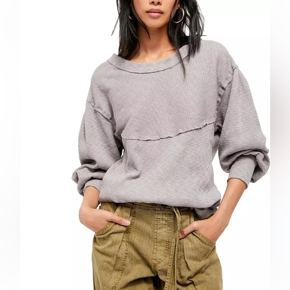 Free People Gray Long Sleeve Top